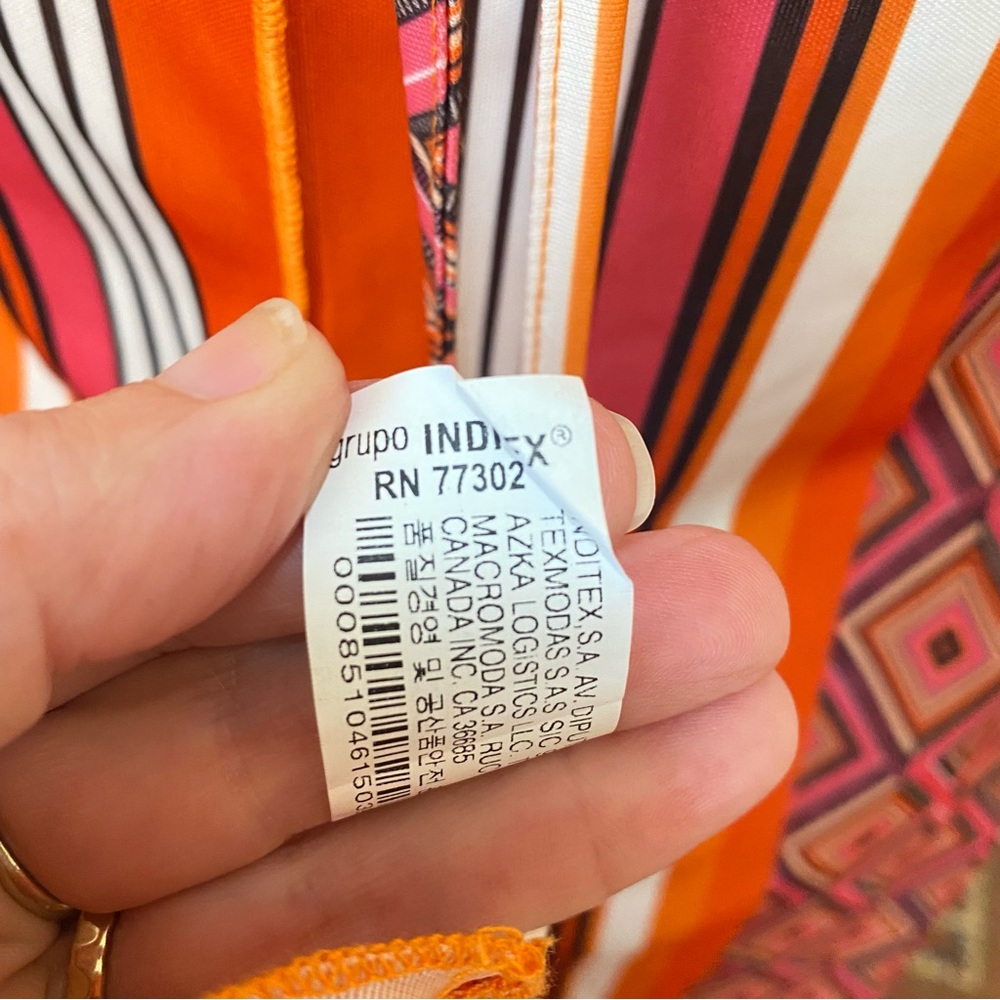 SALE💛 Zara Striped Halter Midi Dress Orange Black White Pink M Very 70s - Picture 7 of 9